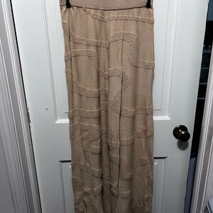 Wide Leg Beige Textured Pants